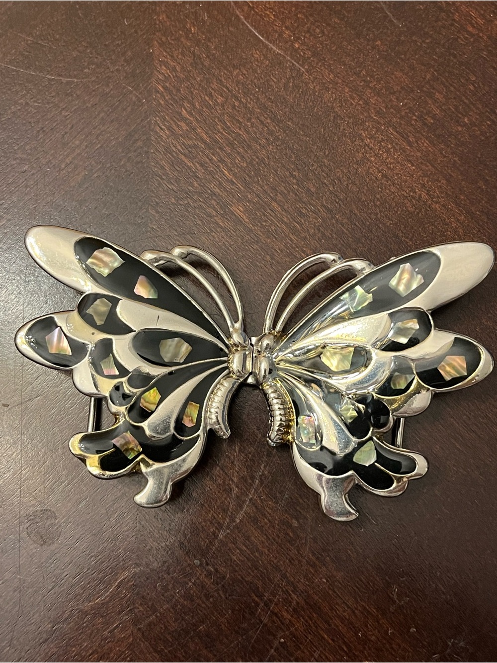 Butterflies Black enamel, Iridescent Abalone Shell Inlay Belt Buckle Only.